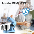 Facelle Stand Mixer, Electric Kitchen Mixer, 660W 6 Speed Tilt-Head stand mixer with Pulse, Attachments include 6.5QT Bowl, Dishwasher Safe Beater,Dough Hook,Whisk for Dough,Baking,Cakes,Cookie - Blue