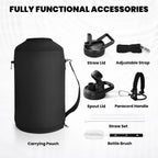 One Gallon Water Bottle Insulated, Triple Walled Vacuum Stainless Steel (Cold for 48 Hrs), Leak Proof & Non-BPA, Large Water Flask Jug with Paracord Handle & Straw Spout Lids