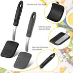 Silicone Cookie Spatula Turner 2 Pack Mini Brownie Spatula Flexible Kitchen Small Silicone Turner for Nonstick Cookware Heat Resistant No Scratch Flipper for Egg Pancake(Black, Grey)