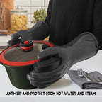 DEYAN Silicone BBQ & Oven Gloves - Food Grade, Heat Resistant Waterproof & Oil Proof Gloves for Grilling, Baking, Frying, Cooking - Long Sleeve & Non-Slip Grip, 1 Pair(Black, 10/XL)