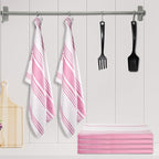 Urban Villa Kitchen Towels 100% Cotton Dish Towels for Kitchen (Set of 6) 20”x30” Dish Cloths Highly Absorbent Kitchen Linen Set with Hanging Loop Perfect for Drying Dishes Cleaning Towels-Pink White