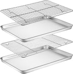 Baking Sheet with Rack Set, Yododo Set of 4 (2 Sheets + 2 Racks), Stainless Steel Cookie Sheet Baking Pan Tray with Cooling Rack, Non Toxic & Heavy Duty & Easy Clean - Size of 16 inch