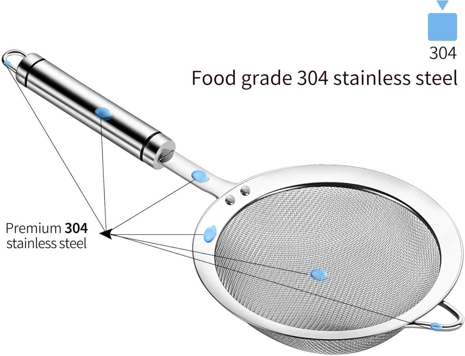 Stainless Steel Fine Mesh Strainers for Kitchen, Colander-Skimmer with Handle, Sieve Sifters for Food, Tea, Rice, Oil, Noodles, Fruits, Vegetable 4.73 inch
