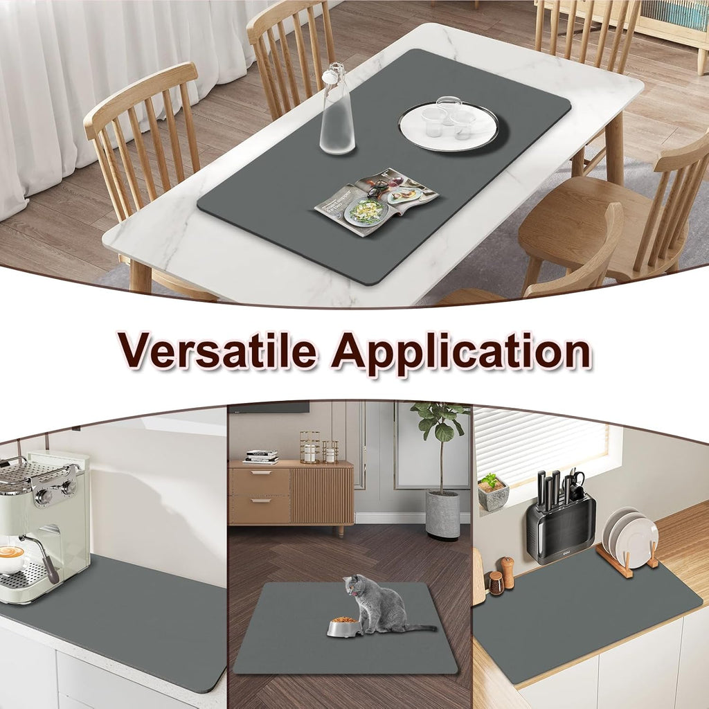 Dish Drying Mat for Kitchen, 15.7’’ X 17.7’’ Coffee Bar Mats for Countertop Fit Under Coffee Maker, Hide Stain Rubber Backed Espresso Machine Absorbent Drying Pad, Gray