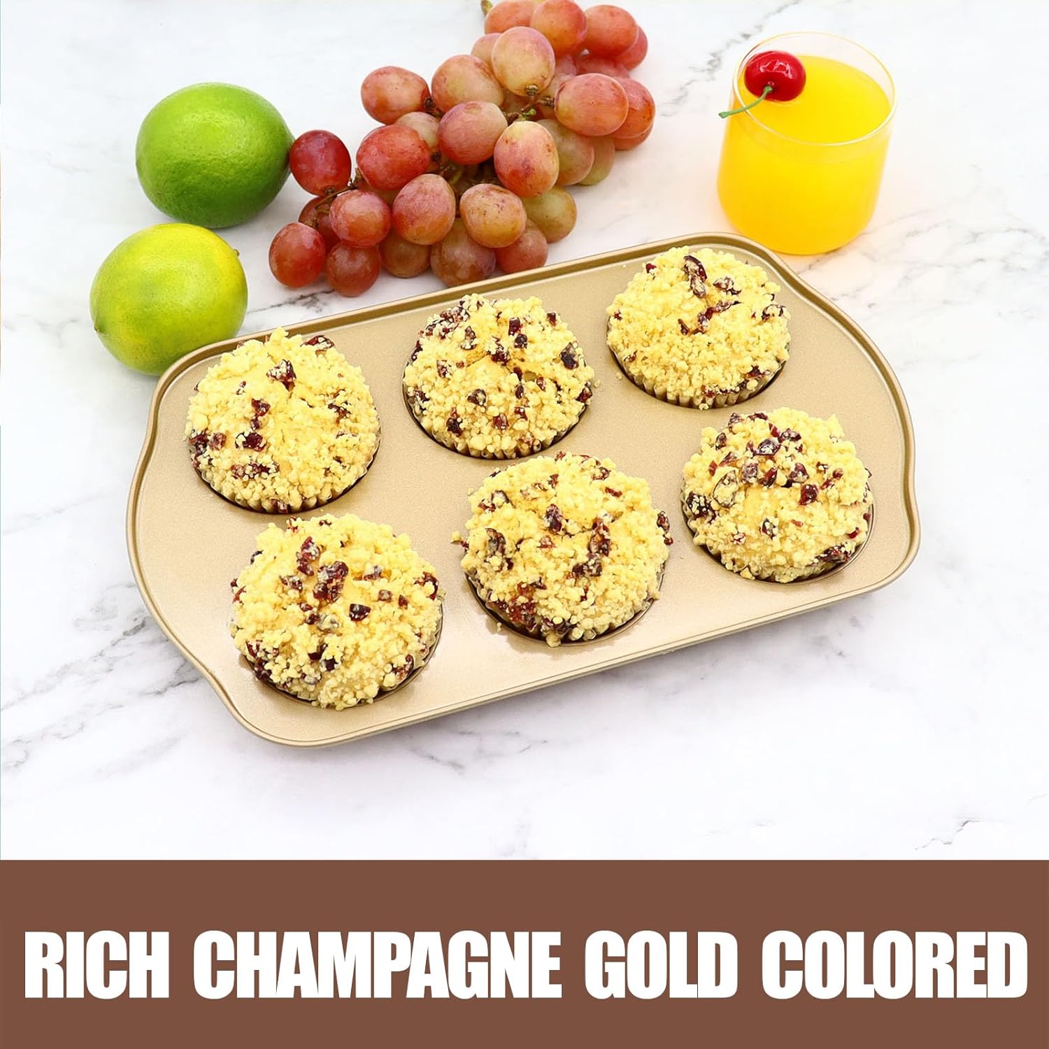 Nonstick 6 Cup Standard Muffin Pan, Cupcake Pan Set, Muffin Tins for Oven, 2 Pack, Gold