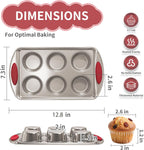 Muffin Pan 6-Cup, 2-Pack Nonstick 6 Tin Cupcake Pan with Silicone Grip Handles, Toaster Oven Baking Supplies Small Cheesecake Cup Cake Tray- Non-toxic & Dishwasher Safe