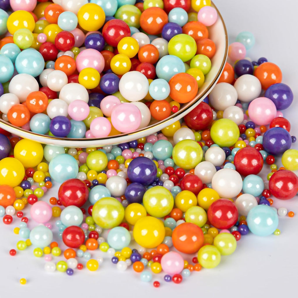 Twisweet Rainbow Pearl Sprinkles for Cake Decorating, Edible Sugar Pearls for Baking, Mix Size, Cake Topper Cupcake Cookie Ice Cream Dessert Decorations, Easter Birthday Summer Party Supplies (130g/4.58oz)