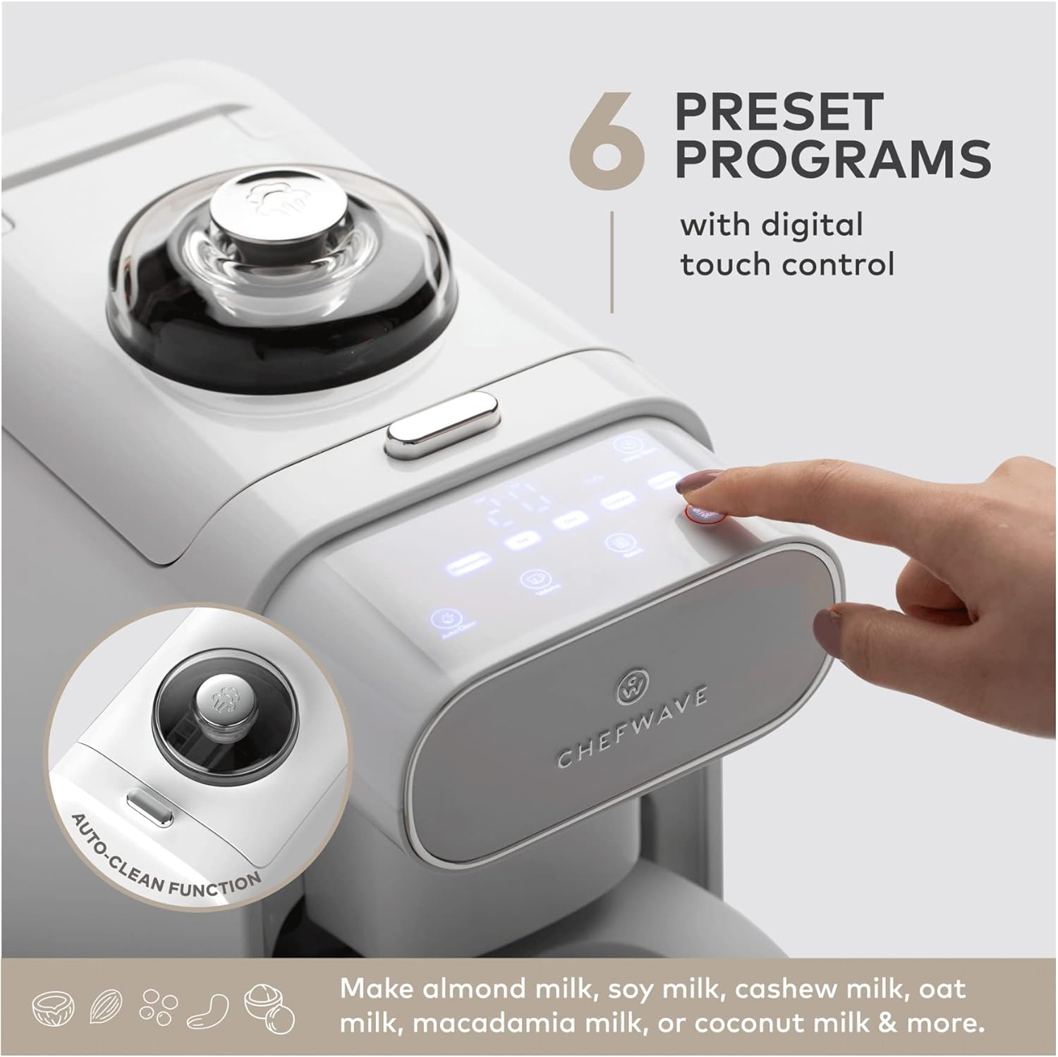 ChefWave Milkmade Dairy Alternative Vegan Nut Milk Maker Machine Almond Milk Soy Milk Oat Milk Cashew Milk Coconut Milk Macadamia Milk, No Soaking, Auto-Clean, Delay Start, Recipe Book - Silver/Black