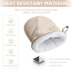 Mini Oven Mitts, Kitchen Oven Gloves Kitchen Mittens 500 Degrees Heat Resistant Baking Gloves, Non-Slip Silicone Surface with Hanging Loops Hot Gloves for Cooking, Baking, BBQ 1 Pair-Khaki