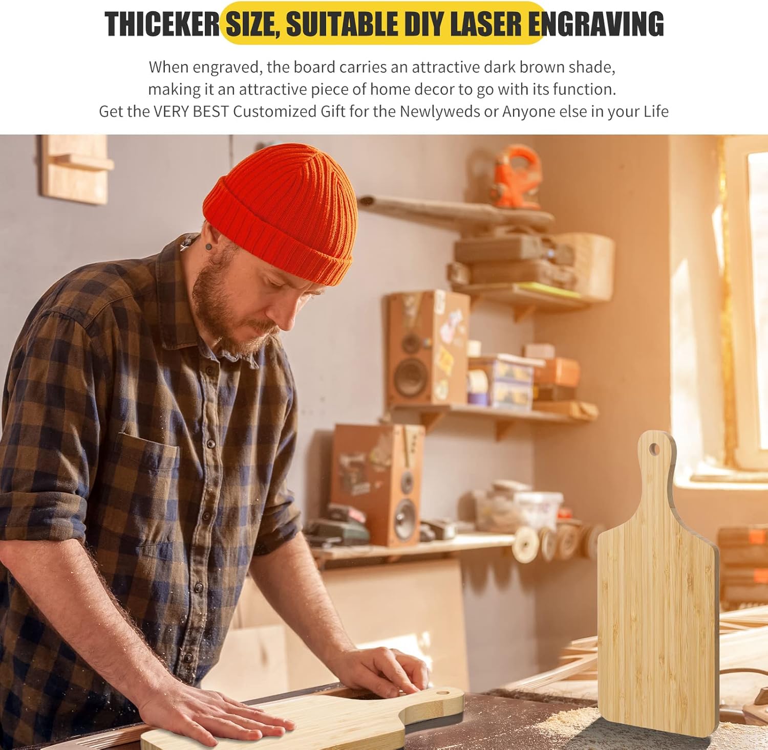 Lounsweer 6 Pcs Thicken Cutting Board Bulk Wood Board for Chopping Serving Charcuterie Material for Laser Engraving Mother' Day Wedding Housewarming Gift(Bamboo,11 x 5 Inches)