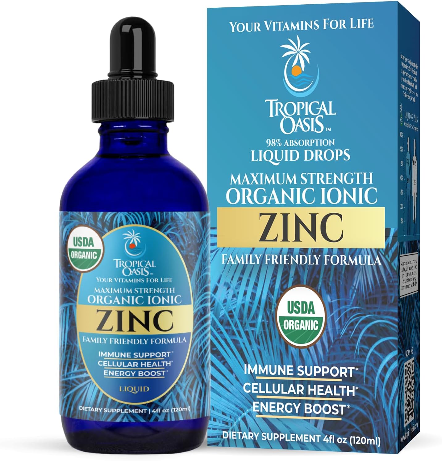 USDA Organic Ionic Zinc Droppers for Men, Women & Kids | Liquid Zinc Supplement Trace Mineral Formula | Immune Function | Skin Health | 98% Absorption | Sugar-Free, Vegan, Non-GMO | 4 Fl Oz