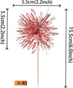 40 PCS Foil Firework Cupcake Toppers Rose Gold Sparkler Cupcake Picks Sparkle Tinsel Fireworks Decorations Cocktail Fruit Toothpick for Firework Theme Birthday Wedding Graduation Party Decor Supplies