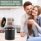 2Pcs Coffee Storage Canister 1.5L Double Airtight Coffee Beans Container with Date Locator 304 Stainless Steel Kitchen Food Storage Container with Spoon for Tea Sugar,Black (2)