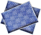 2 Pack Serving Tray with Handles, Rectangular Decorative Trays for Coffee Table, Modern Blue Plastic Ottoman Tray for Living Room, Bathroom, Kitchen, Decor, (Boho Blue)