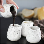 roro Handmade Ceramic Mini Creamer Cups – Set of 4, Dimpled White Matte Speckled Stoneware, 3-Inch Small Pitchers for Coffee, Espresso, Milk, or Sauce