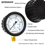 MEANLIN MEASURE 0~200Psi Stainless Steel Liquid Filled Pressure Gauge 1/4" NPT 2.5" FACE DIAL with Rubber Protective Sleeve, Lower Mount
