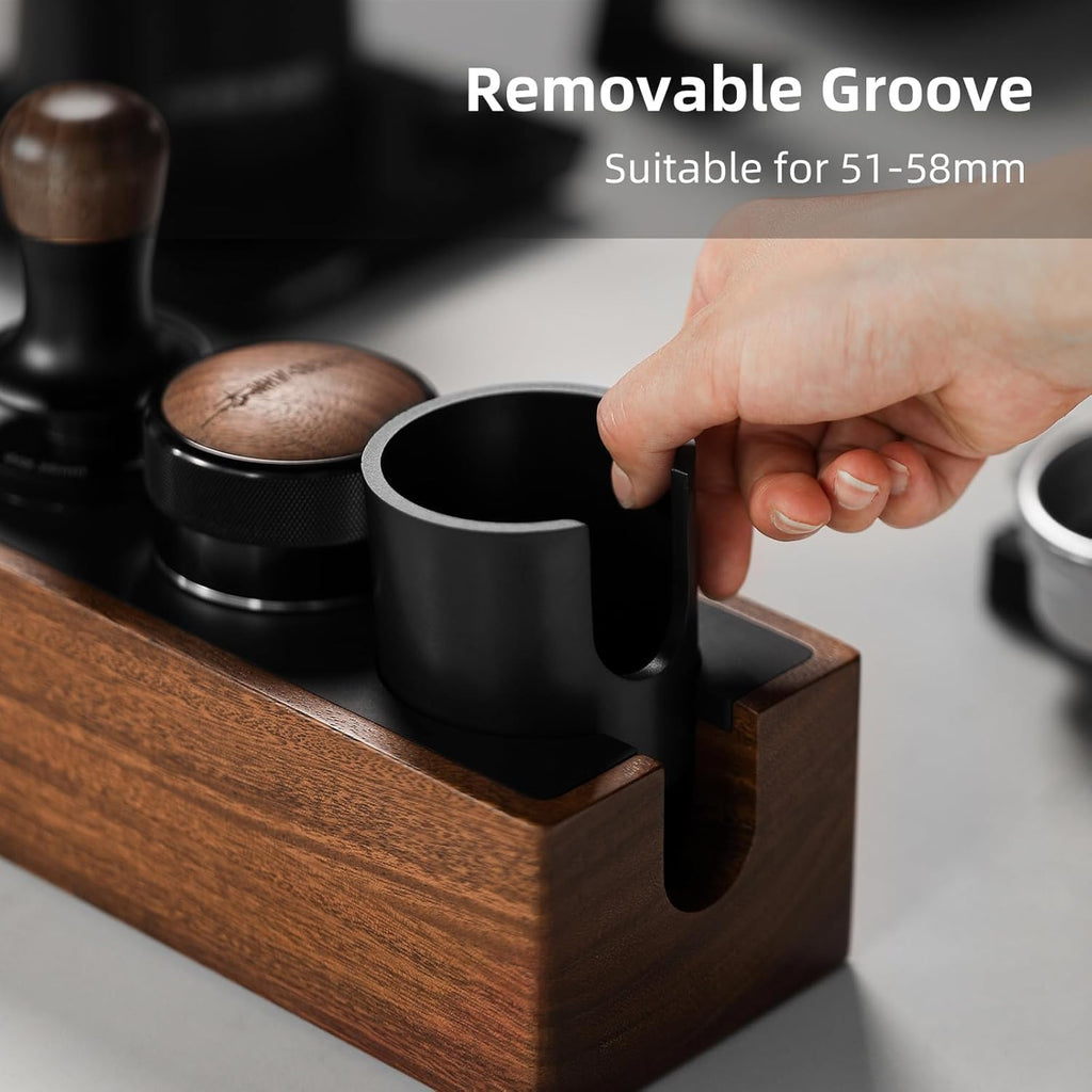 MHW-3BOMBER Espresso Tamping Station, 4 in 1 Walnut Espresso Organizer Box with Magnetic Drawer for Storage 51-58mm Espresso Tamper,Distributor,Portafilter and Espresso Accessories,CH6718