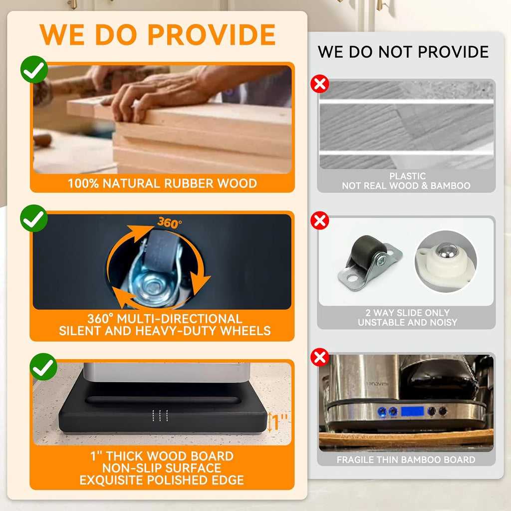 Wood Appliance Sliders with 360' Wheels, Sliding Tray for Coffee Maker & Heavy Kitchen Appliances,Countertop Appliance slider for Kitchen Appliance, Premium Wood Rolling Tray,No Assemble(Deep-Large)