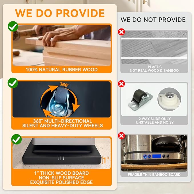 Wood Appliance Sliders with 360' Wheels, Sliding Tray for Coffee Maker & Heavy Kitchen Appliances,Countertop Appliance slider for Kitchen Appliance, Premium Wood Rolling Tray,No Assemble (Deep-Small)