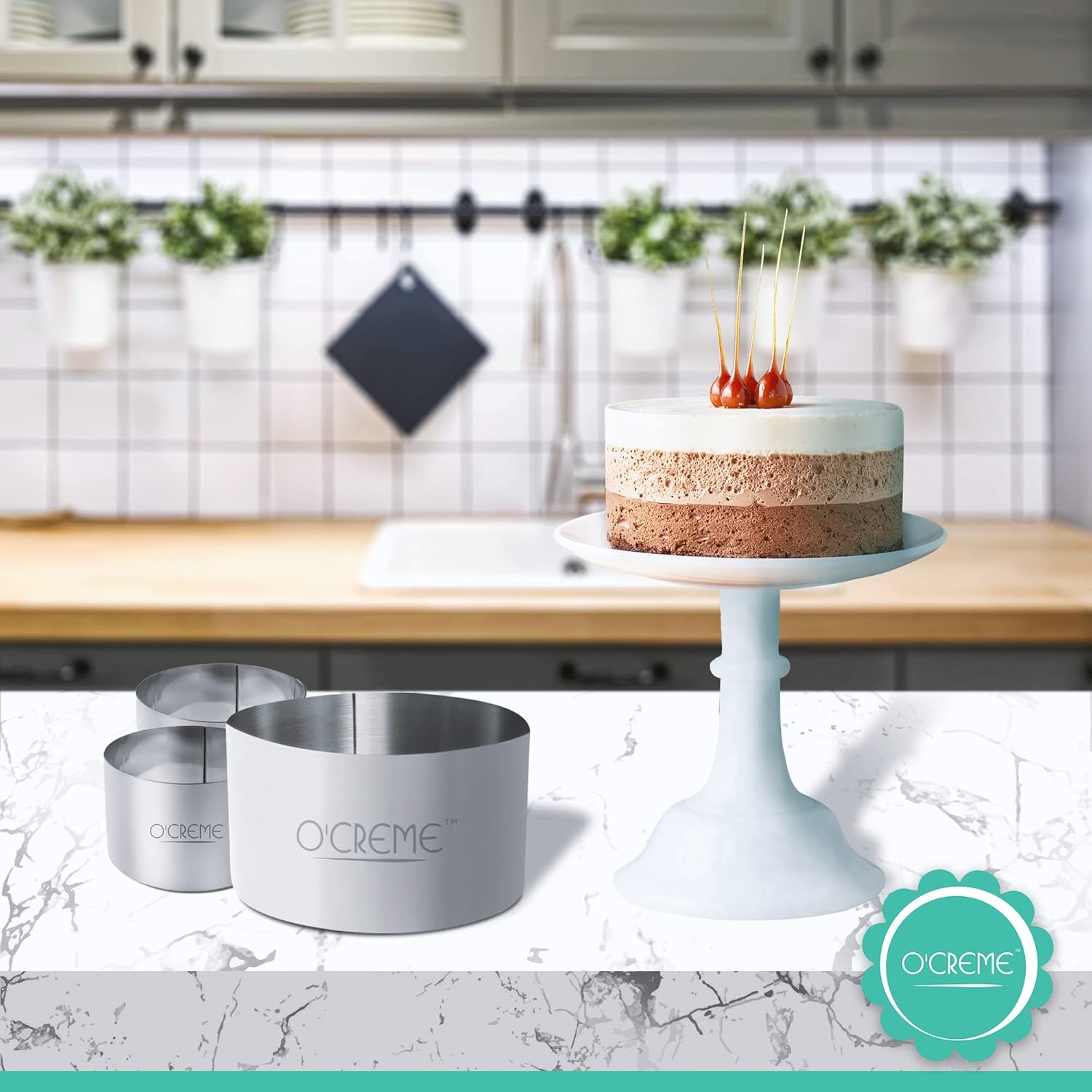 O'Creme Cake Ring Sturdy Stainless Steel Round Mousse Cake Ring Mold for Baking, Dessert Cake Decorating Pastry Rings 9 Inch Diameter x 2 Inch High