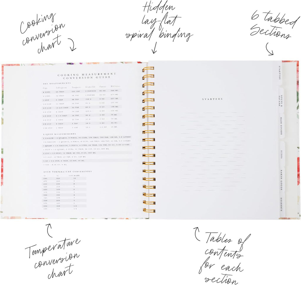 Itsy Belle Studio Make Your Own Cookbook – Blank Recipe Book to Write in Your Own Recipes | Hidden Spiral Bound Personalized Recipe Binder with back pocket & Conversion Charts | Holds 240 Recipes