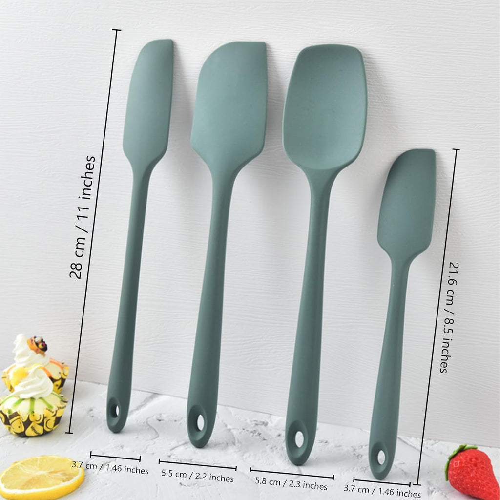 Silicone Spatula, 4-Pack Silicone Set Heat Resistant for Non Stick,Food Grade Cookware with Stainless Steel for Mixing,Cooking,Baking,Flipping,Spreading,Lifting,Serving,BPA Free,Dishwasher Safe(Green)