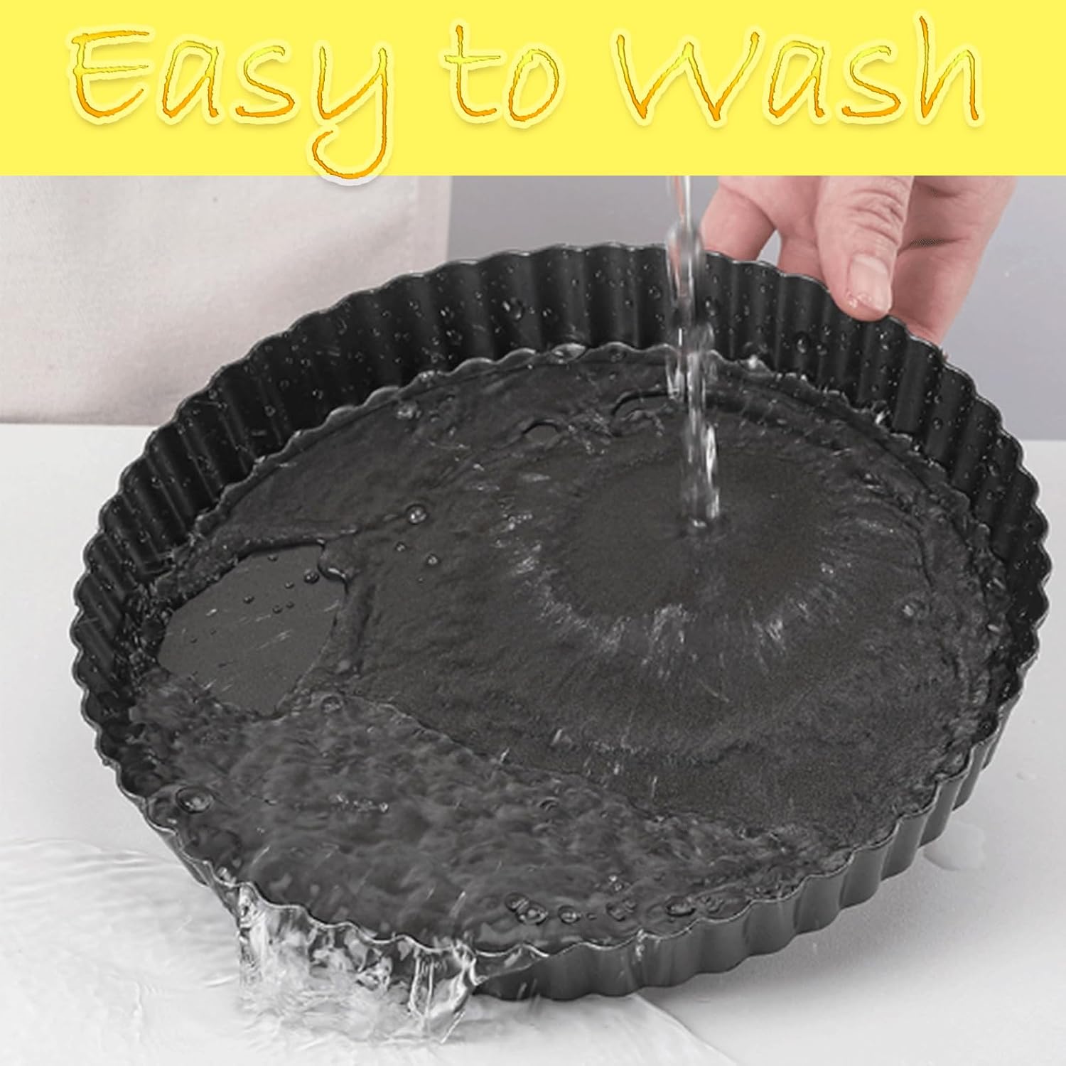 9 Inch Tart Pan with Removable Bottom, Carbon Steel Heavy Duty Nonstick Quiche Pan- Fluted Edges, Loose Bottom, 1.2-Inch Depth for Baking Fruit Tarts, Pies