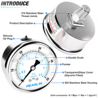 MEANLIN MEASURE 0~50Psi Liquid Filled Pressure Gauge Stainless Steel with 316 Stainless Steel Joint 1/4" NPT 2.5" FACE DIAL for Pool Sand Filter Water Oil Air Pressure Test Center Back Mount