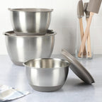 Martha Stewart Rhinewell Mirror Polish 6 Piece Stainless Steel Mixing Bowls with Lid and Non-Slip Base - Grey