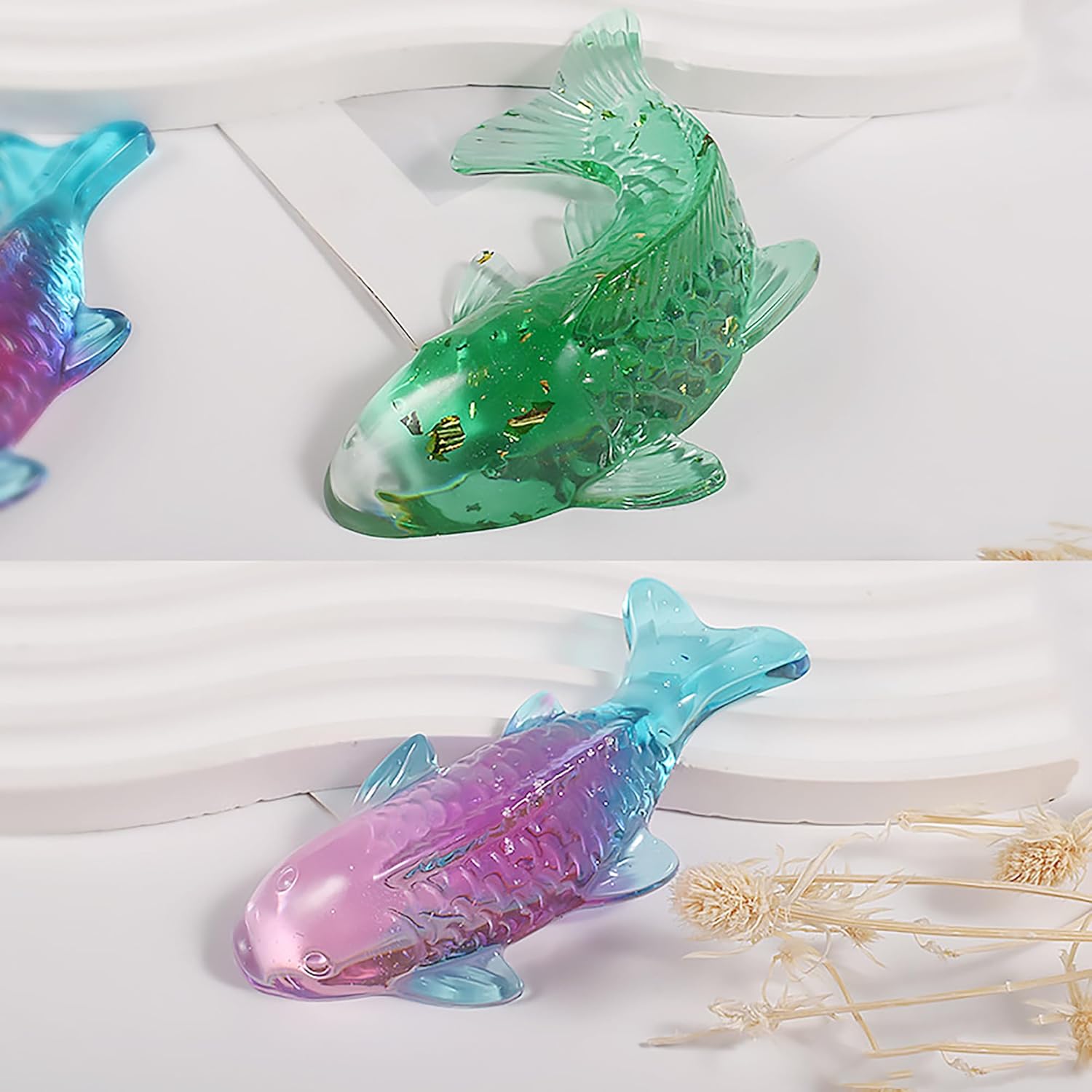 2 Pack Fish Resin Mold - Animal Resin Casting Silicone Molds for Home Decor & Candle Making Wave Spiral Mold