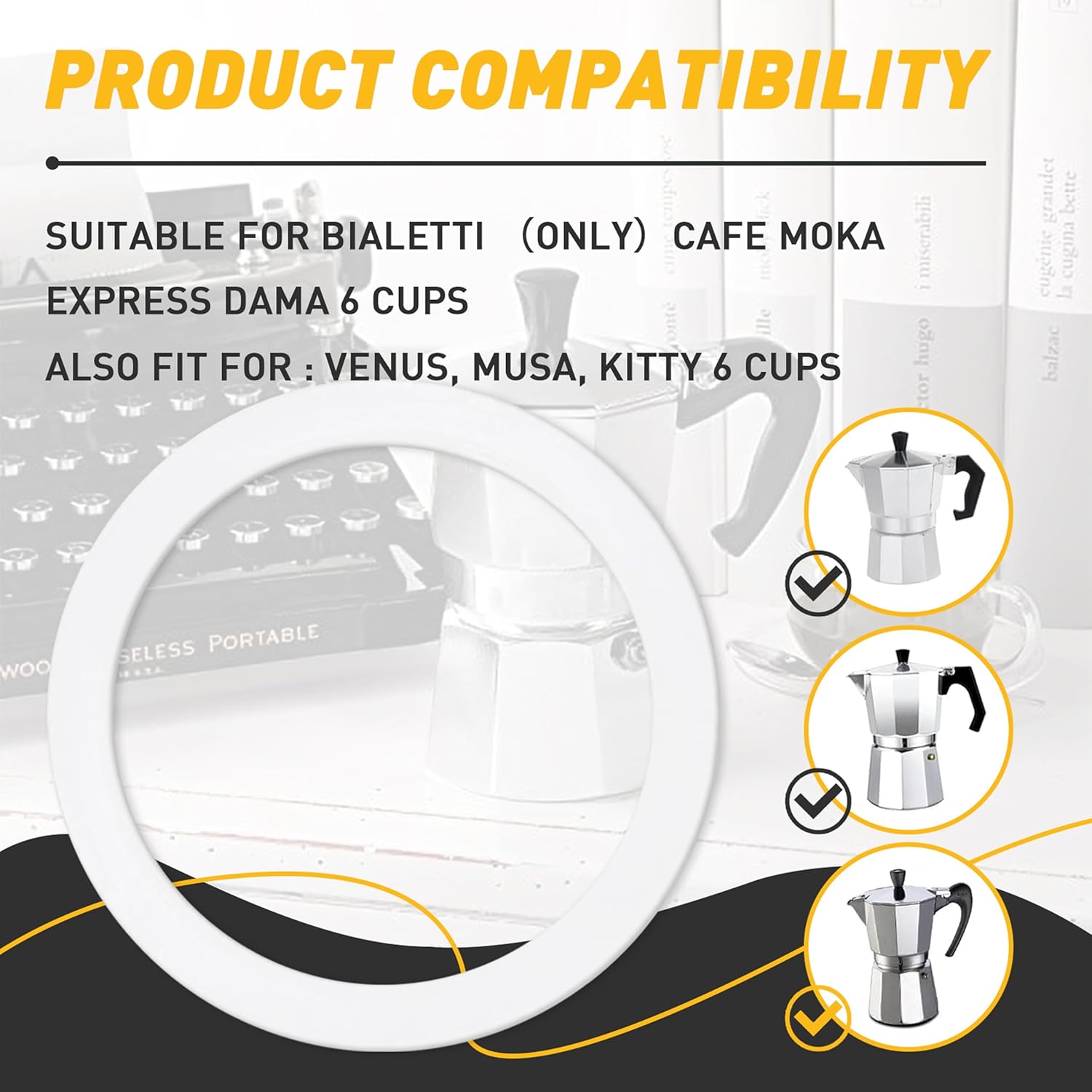 6 Pcs Gasket Seal Rings for Bialetti Moka Express Dama 6 Cups - Spare Food Grade Silicone Sealing Rings for Aluminium Stovetop Coffee Maker Pots (Better Than Rubber)