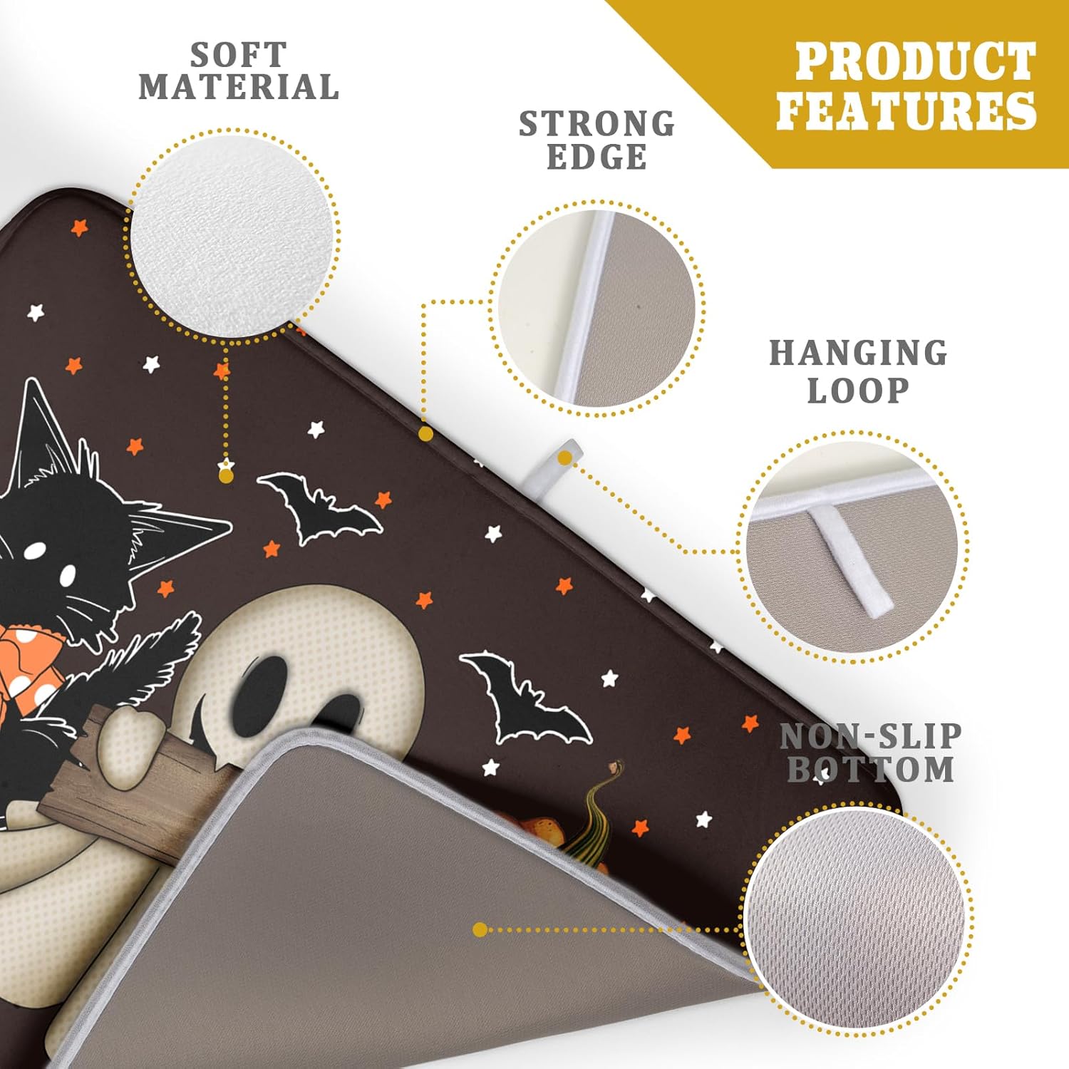 Giwawa 18"x24" Halloween Dish Drying Mat Spooky Pumpkin Ghost Black Cat Bats Kitchen Drainer Mats Holiday Gothic Reversible Microfiber Dish Drying Pad Large Size for Countertop Tabletop Decor