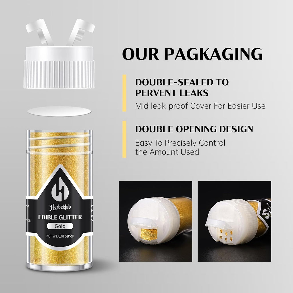 Edible Glitter for Cocktails - 4 Colors Gold Luster Dust Edible Drink Glitter Food Grade Metallic Shimmer Powder Cake Sprinkles for Beverage Chocolate Candy, 5g/Bottle