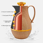 Insulated Thermal Coffee Carafe, 33 oz, Luxury Arabic-Style Insulated Carafe Flask, Coffee Tea Pot, with Spout and Glass Liner for Hot Cold Water, Housewarming Ornaments (Wood Color)