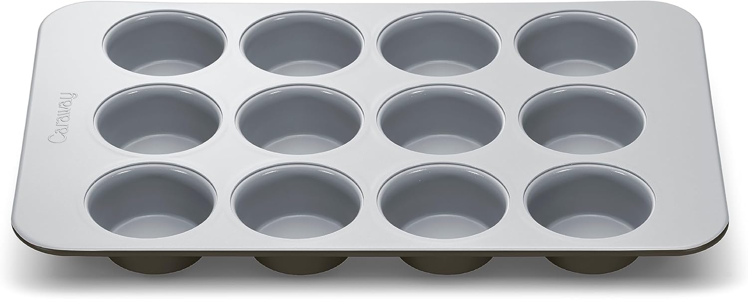 Caraway Non-Stick Ceramic 12-Cup Muffin Pan - Naturally Slick Ceramic Coating - Non-Toxic, PTFE & PFOA Free - Perfect for Cupcakes, Muffins, and More - Black