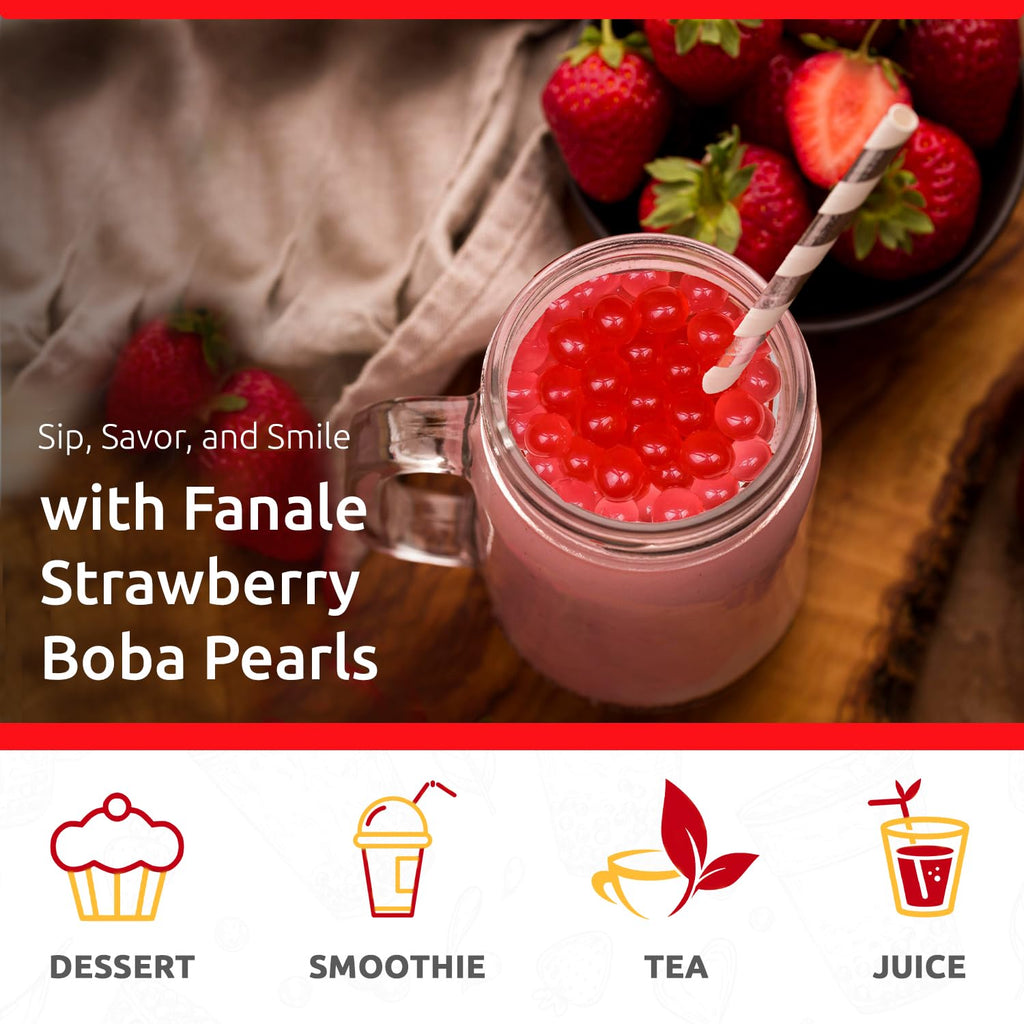 Fanale Strawberry Popping Boba Pearls, Vegan, Non GMO, Gluten Free, Fat Free, Perfect for Bubble Tea, Smoothies, Ice Cream, Desserts, and Beverages.