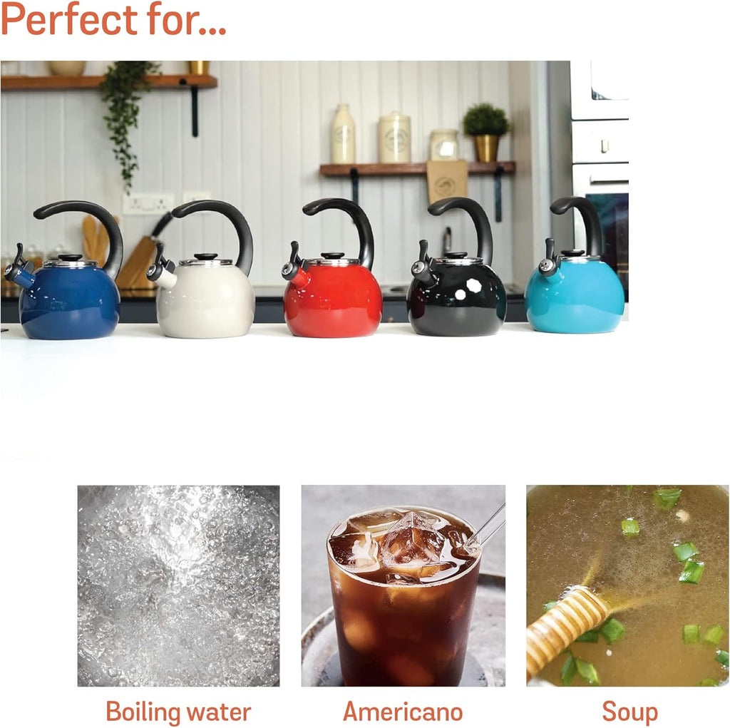 Circulon Enamel on Steel Whistling Teakettle/Teapot With Flip-Up Spout, 2 Quart - Gray