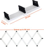 Dseap Accordian Wall Hanger: 16” High Wooden Wall Expandable Coat Rack, Hat Rack Holder, Accordion Hook for Baseball Caps, Coats, Mugs, 13 Peg Hooks, White & Black