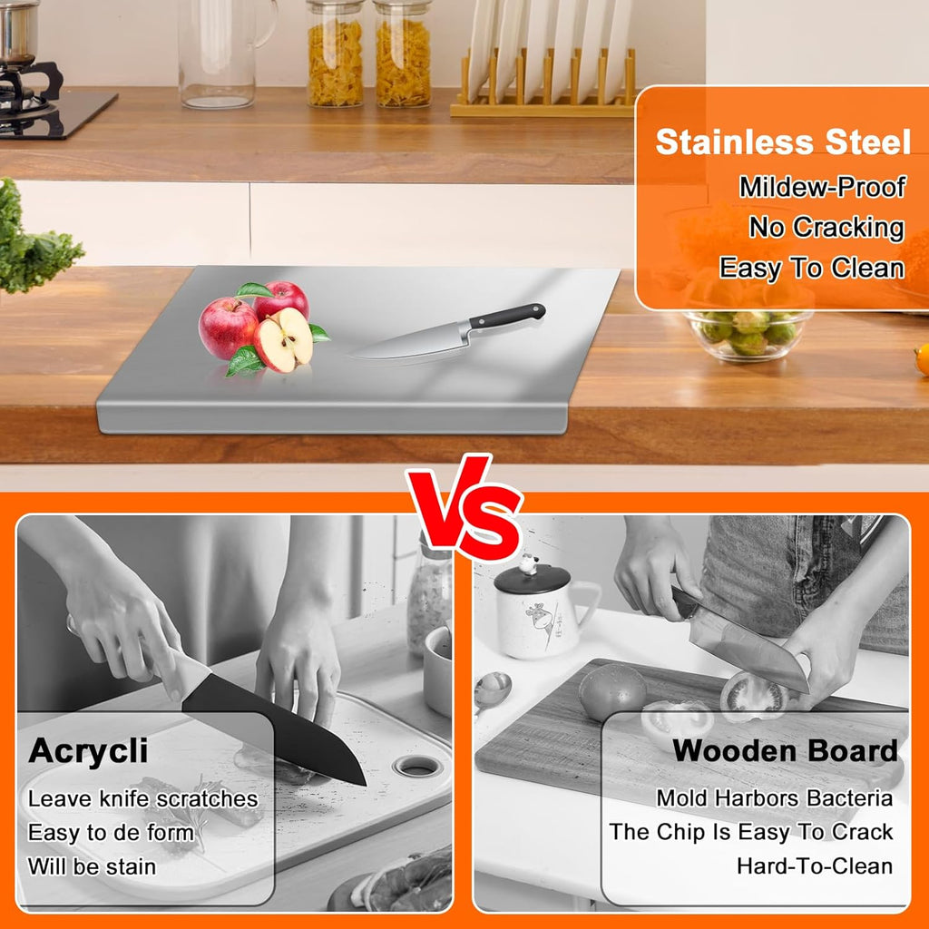 304 Stainless Steel Cutting Board with 2 Pack Non-Slip Mats, Yoposeo Heavy Duty Baking Cutting Chopping Boards for Kitchen, Meat, Fruits, Vegetables, Bread and Baking (19.7" X 15.7"/ 50 X 40cm)