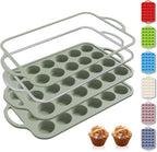 2 Packs 24 Cups Silicone Muffin Pan with Metal Reinforced Frame Mini Size Cupcake Pan Tray Egg Bites Silicone Circle Cookie Molds Muffin Tin Tart Pans Baking Sheet Set for Breakfast Sandwiches