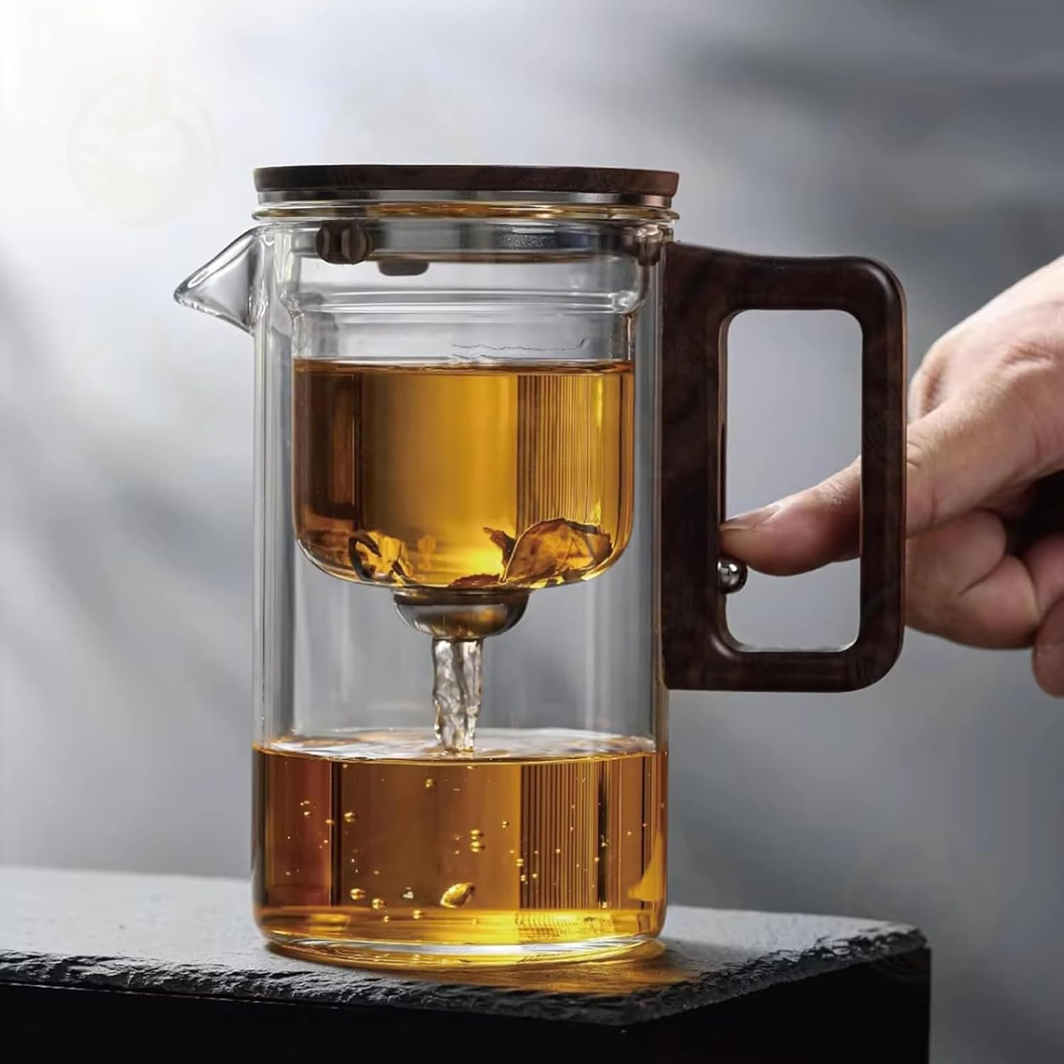 Tea Pot, New Magic Tea Pot with Strainer, Water Separation Glass Teapot with Infuser (600ml 20.3oz)