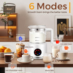 Milk Frother and Steamer, 6 in 1 Milk Steamer and Milk Warmer, 17oz Auto Shut Off Electric Frother with Touch Screen, Hot/Cold Foam Maker for Coffee, Latte, Cappuccino, Hot Chocolate