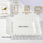 Ceramic Square Dinner Plates, 11 inch Square Serving Plate Set of 4 for Steak Pasta Salad Snacks Pizza Appetizer, New Bone Porcelain Plates with Lace Rim, Party Wedding Birthday Christmas Gift, White