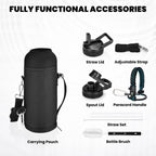Insulated Water Bottle 40 oz, Triple Wall Vacuum Stainless Steel (Cold for 48 Hrs), Leak Proof & Non-BPA, Modern Water Flask Jug with Paracord Handle & Straw Spout Lids, Indigo/Black