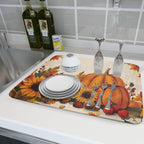 Happy Thanksgiving Day Harvest Dish Drying Mat for Kitchen Counter,Sunflower Maple Leaves Pumpkin Drying Mat 18 x 24 Inch with Absorbent Reversible Microfiber Dish Drying Pad for Coffee Bar