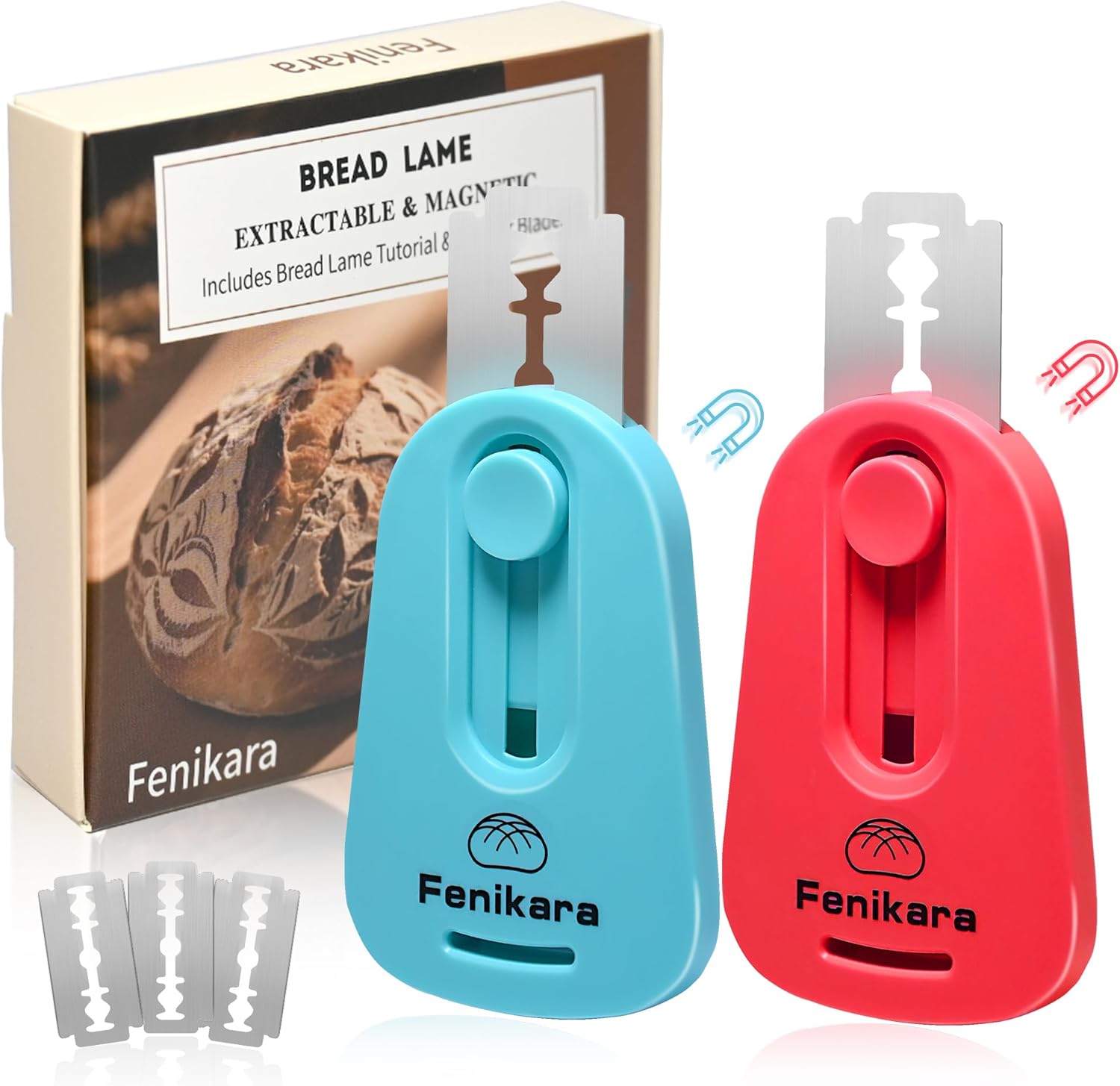 2PCS Upgraded Magnetic Sourdough Scoring Tool & Versatile Bread Scoring Tool- Professional Bread Lame for Sourdough Bread baking & Bread Making Tools - Scoring Patterns booklet & Razor Blades