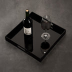 Glossy Black Acrylic Serving Tray - 14x14Inch, Multipurpose, Sturdy, Modern Style, Spill Proof, Countertop Organizer, Vanity Table Tray