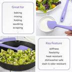Elihome Chef Series 3 Piece Silicone Spatula Set - 600°F Heat Resistant Non Stick Rubber Kitchen Scraper Spatulas for Cooking, Baking, and Mixing – BPA Free and LFGB Certified Silicone, Purple Color