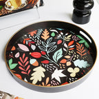 Round Serving Tray with Handles, Coffee Table Tray for Ottoman, Organizer Vanity Tray for Living Room, Outdoor Tray for Patio Entertaining, Serving Breakfast Kitchen Platter LEE33BH