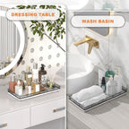 Bathroom Toilet Tank Tray, 13" Wood Toilet Paper Storage Basket Tray Back of Toilet Basket Organizer,Vanity Tray for Perfume Makeup Candle Decor, Black & Farmhouse White